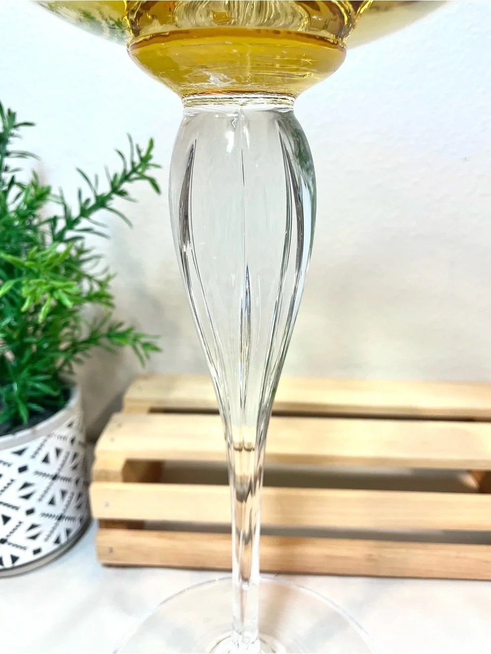 Vintage Steuben- or Empoli-Style Amber-Tinted Tall Compote Candle Holder Art